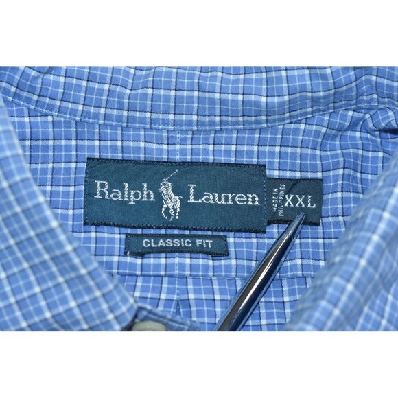 Ralph Lauren Classic Fit Mens Shirt Size XXL Blue White Plaid Button Down Cotton - Picture 8 of 12